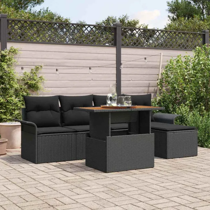 Sodo Sofų Rinkinys su saugykla 6 pcs Juoda Poli ratanas