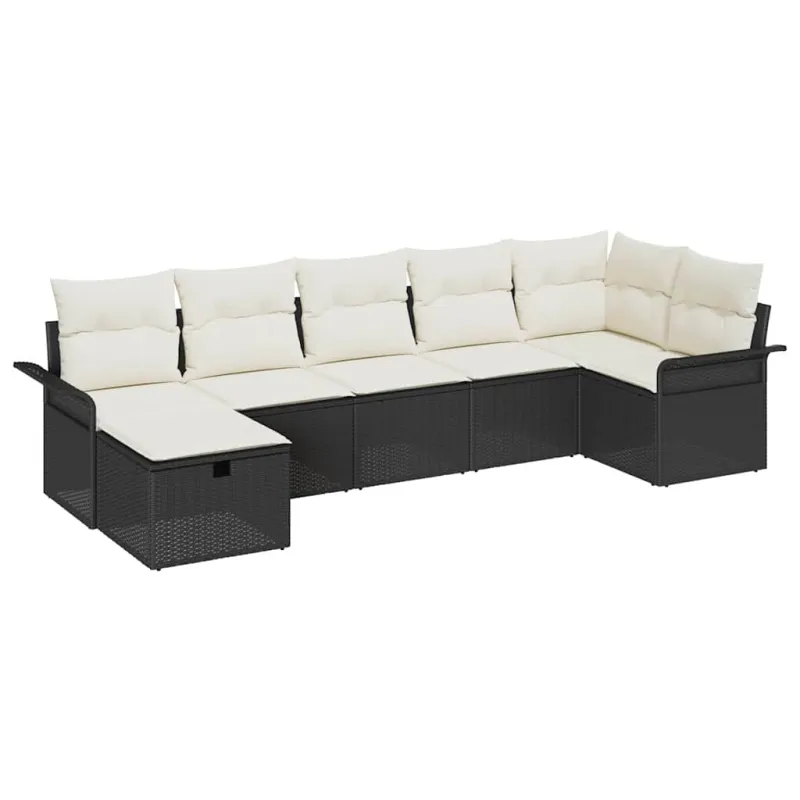 Sodo Sofų Rinkinys 7 pcs Juoda ir kreminė poliratanas