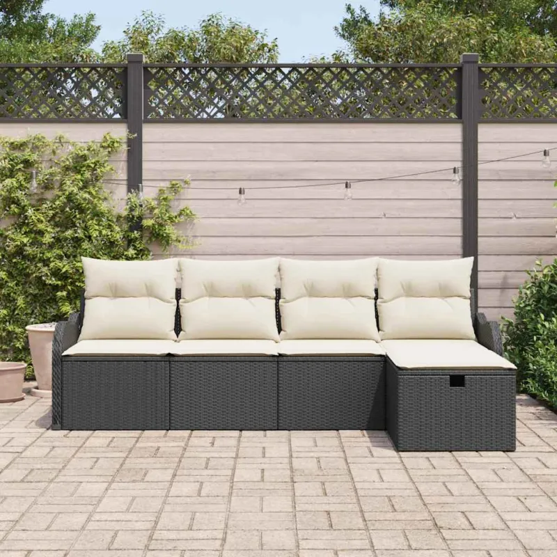 Sodo Sofų Rinkinys 5 pcs Juoda ir kreminė Poli ratanas