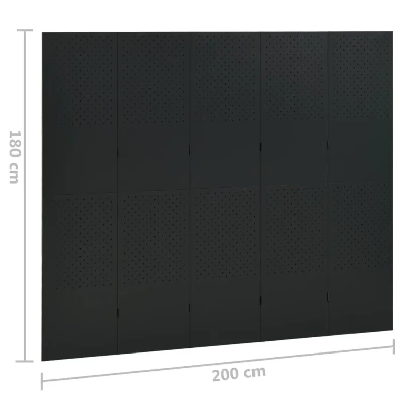 Kambario pertvara, 5 dalių, juodos spalvos, 200x180cm, plienas