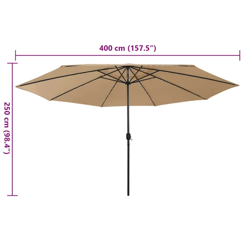 Sodo skėtis nuo saulės su LED lemputėmis, taupe, 400cm
