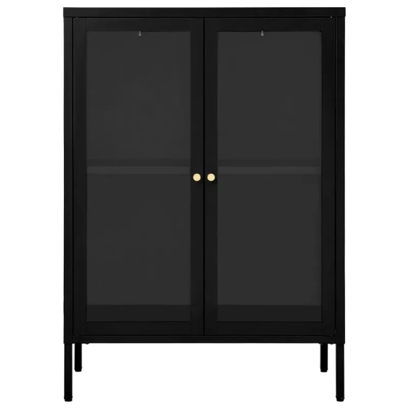 Šoninė spintelė, juoda, 75x35x105cm, plienas ir stiklas