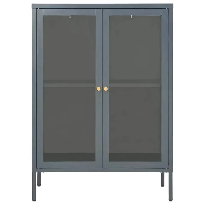 Šoninė spintelė, antracito, 75x35x105cm, plienas ir stiklas