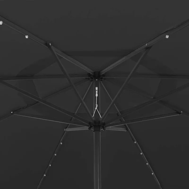 Sodo skėtis nuo saulės su LED lemputėmis, juodas, 400cm