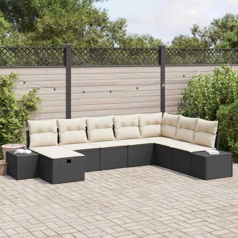 Sodo Sofų Rinkinys su pagalve 8 pcs Juoda Poli ratanas