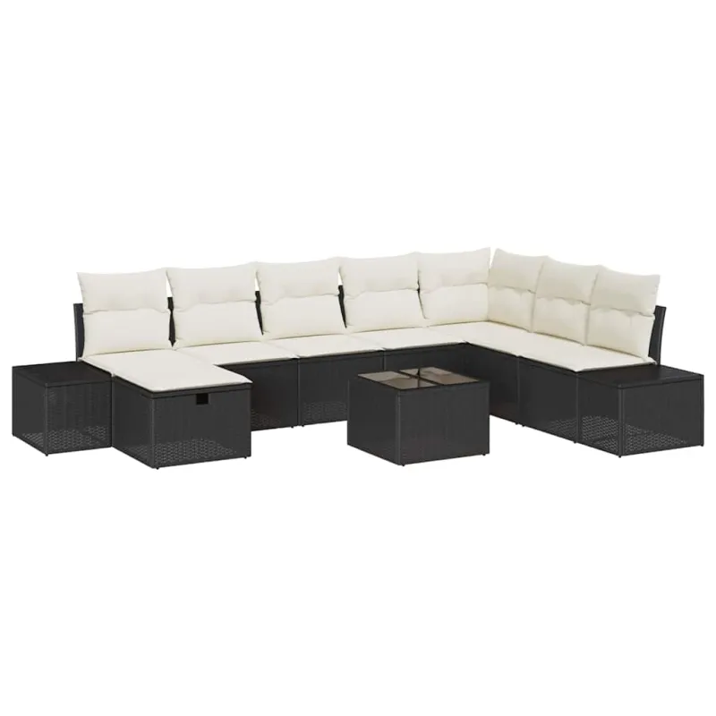 Sodo Sofų Rinkinys su pagalve 9 pcs Juoda Poli ratanas