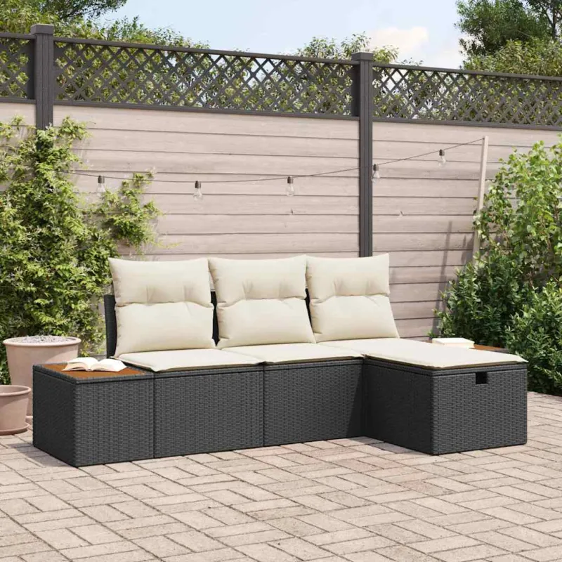 Sodo Sofų Rinkinys su pagalve 4 pcs Juoda poliratanas