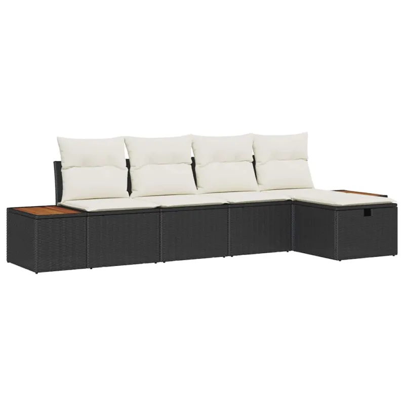 Sodo Sofų Rinkinys su pagalve 5 pcs Juoda Poli ratanas