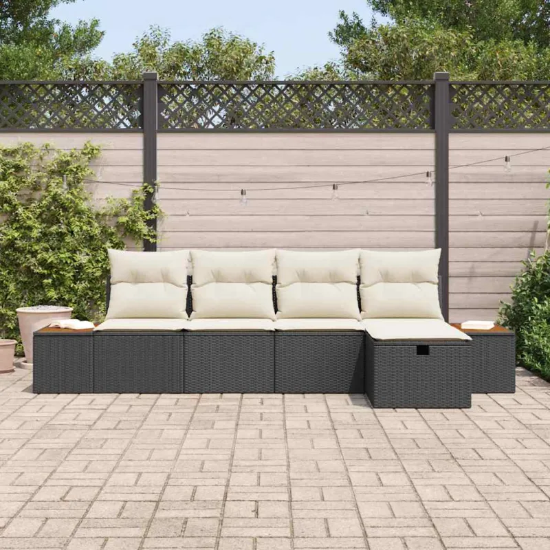 Sodo Sofų Rinkinys su pagalve 5 pcs Juoda Poli ratanas