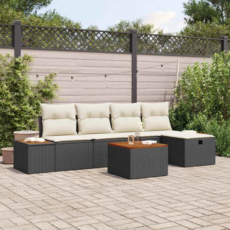 Sodo Sofų Rinkinys su pagalve 6 pcs Juoda Poli ratanas