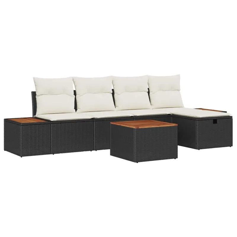 Sodo Sofų Rinkinys su pagalve 6 pcs Juoda Poli ratanas