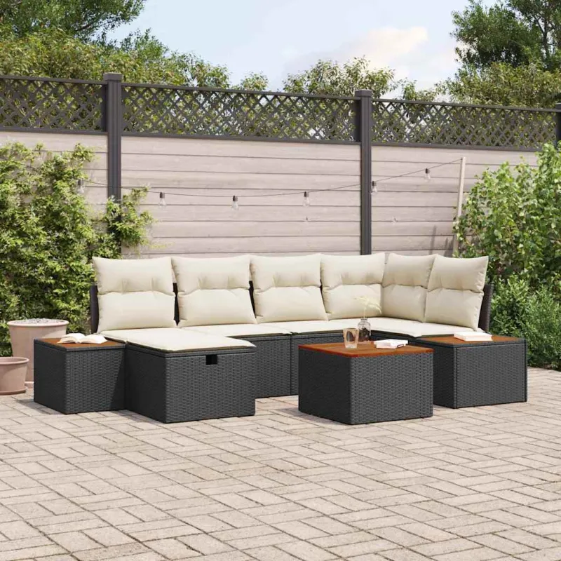 Sodo Sofų Rinkinys 7 pcs Juoda 55 x 62 x 69 cm Poli ratanas