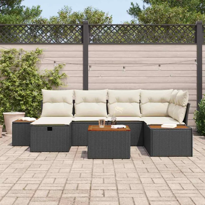 Sodo Sofų Rinkinys 7 pcs Juoda 55 x 62 x 69 cm Poli ratanas