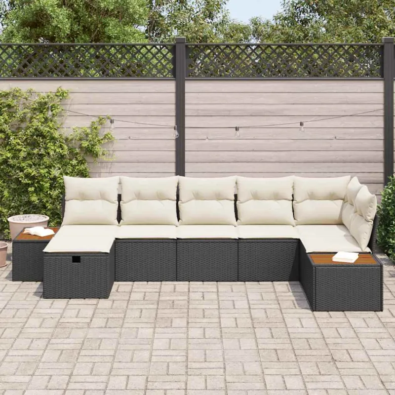 Sodo Sofų Rinkinys su pagalve 7 pcs Juoda Poli ratanas