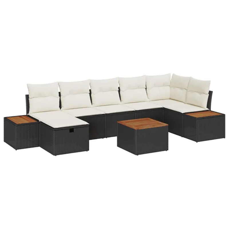 Sodo Sofų Rinkinys su pagalve 8 pcs Juoda Poli ratanas