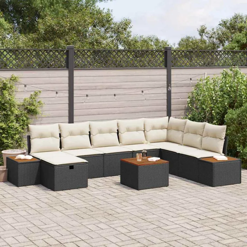 Sodo Sofų Rinkinys su pagalve 9 pcs Juoda Poli ratanas