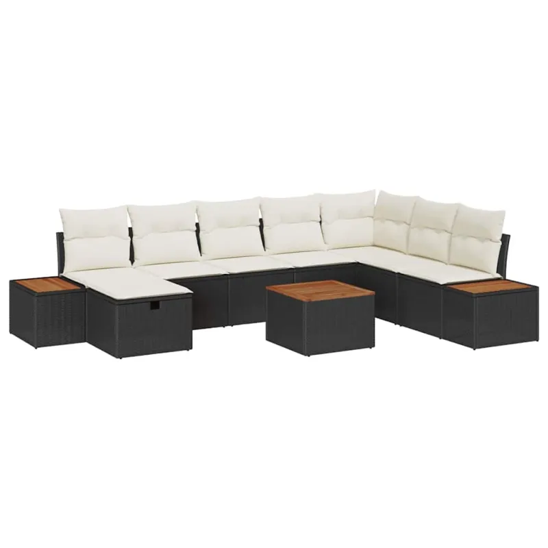 Sodo Sofų Rinkinys su pagalve 9 pcs Juoda Poli ratanas