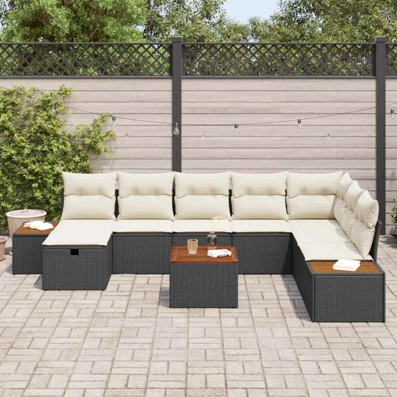 Sodo Sofų Rinkinys su pagalve 9 pcs Juoda Poli ratanas