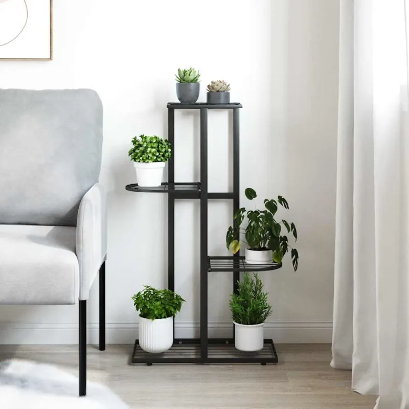 Stovas augalams, 4 lentynos, juodas, 43x22x76cm, metalas