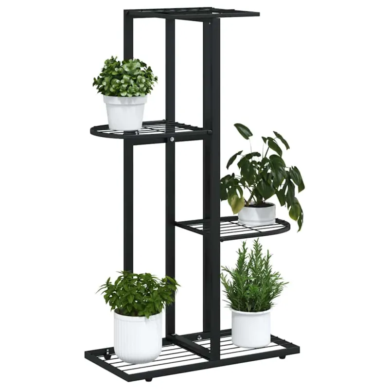 Stovas augalams, 4 lentynos, juodas, 43x22x76cm, metalas