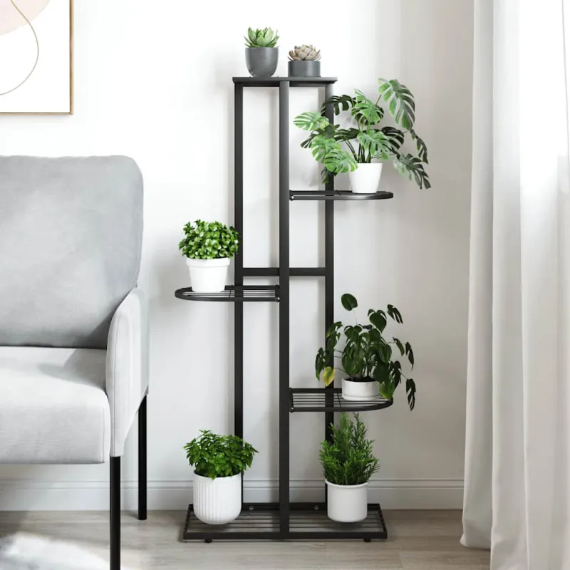 Stovas augalams, 5 lentynos, juodas, 43x22x98cm, metalas