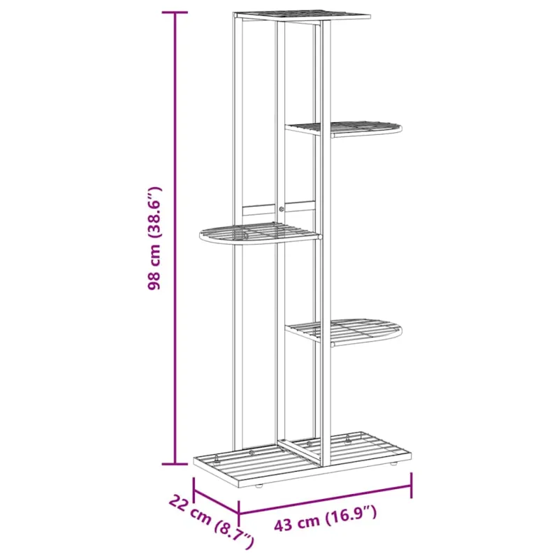 Stovas augalams, 5 lentynos, baltas, 43x22x98cm, metalas