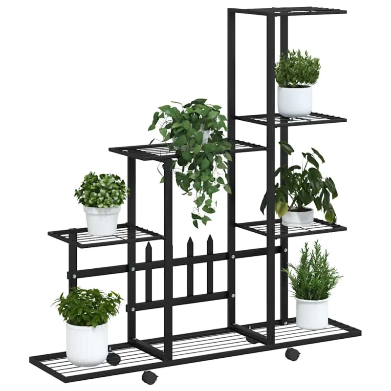 Stovas augalams su ratukais, juodas, 94,5x25x92,5cm, metalas