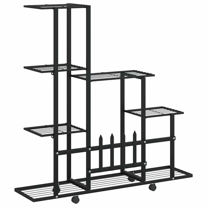 Stovas augalams su ratukais, juodas, 94,5x25x92,5cm, metalas