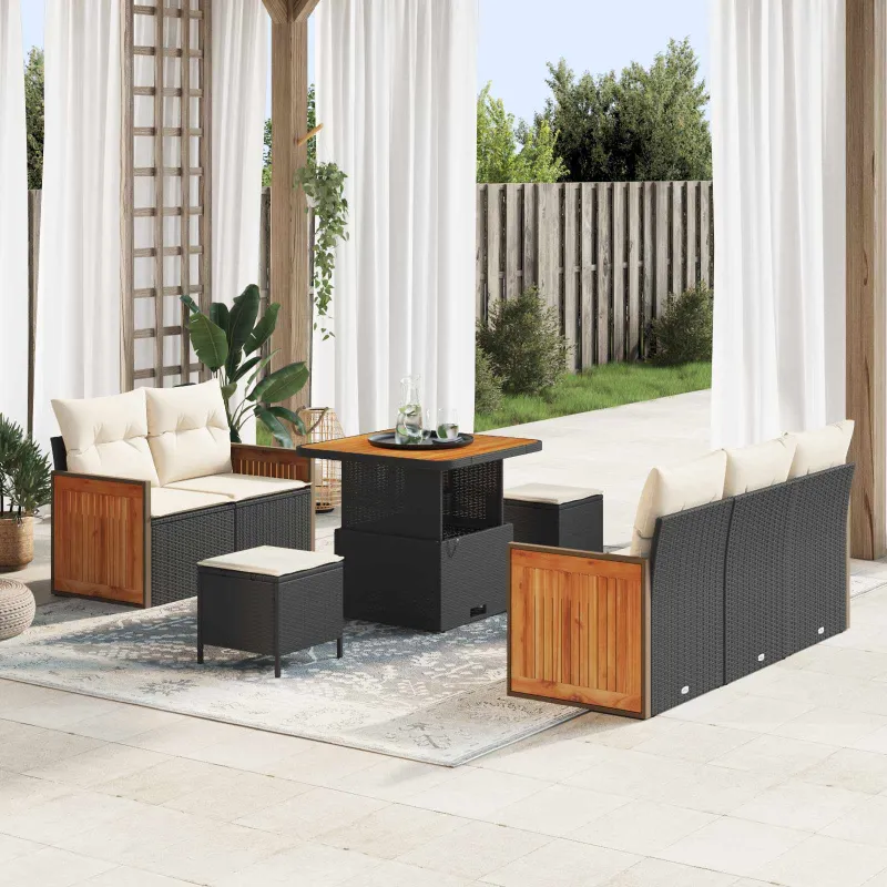 Sodo Sofų Rinkinys su pagalve 8 pcs Juoda ir kreminė