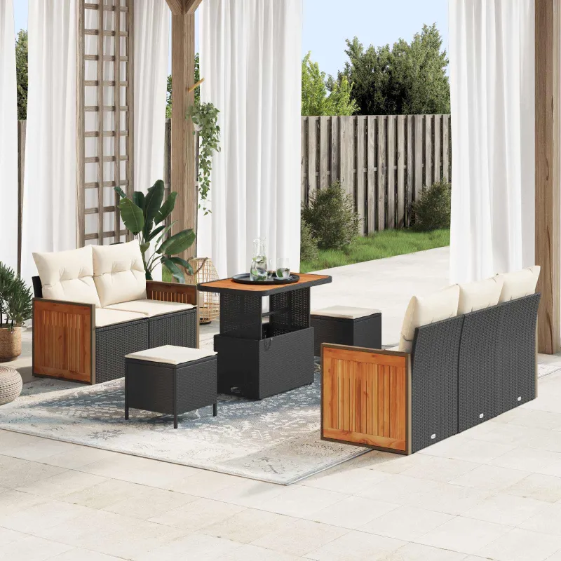 Sodo Sofų Rinkinys su pagalve 8 pcs Juoda ir kreminė
