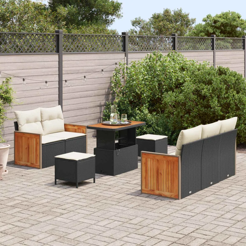 Sodo Sofų Rinkinys su pagalve 8 pcs Juoda ir kreminė