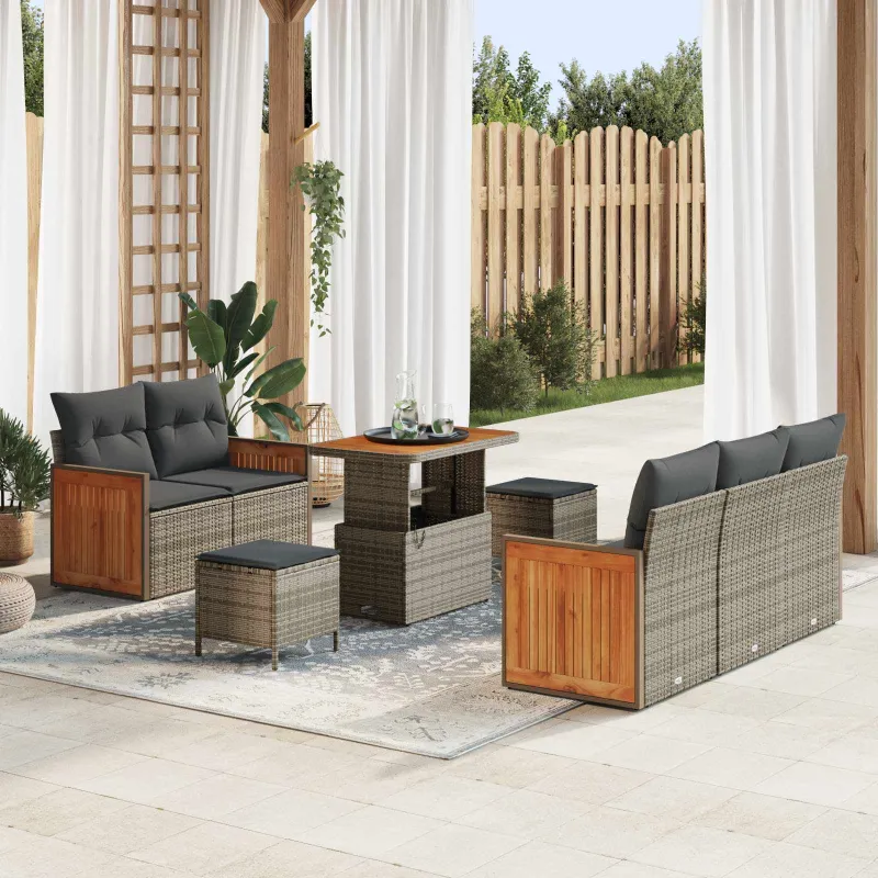 Sodo Sofų Rinkinys su pagalve 8 pcs Pilka