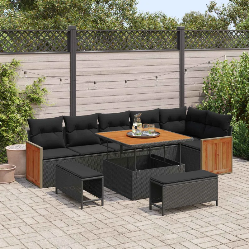 Sodo Sofų Rinkinys su pagalve 9 pcs Juoda