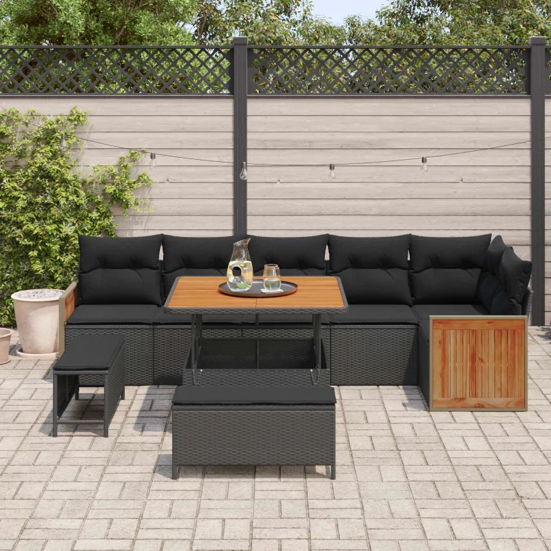 Sodo Sofų Rinkinys su pagalve 9 pcs Juoda