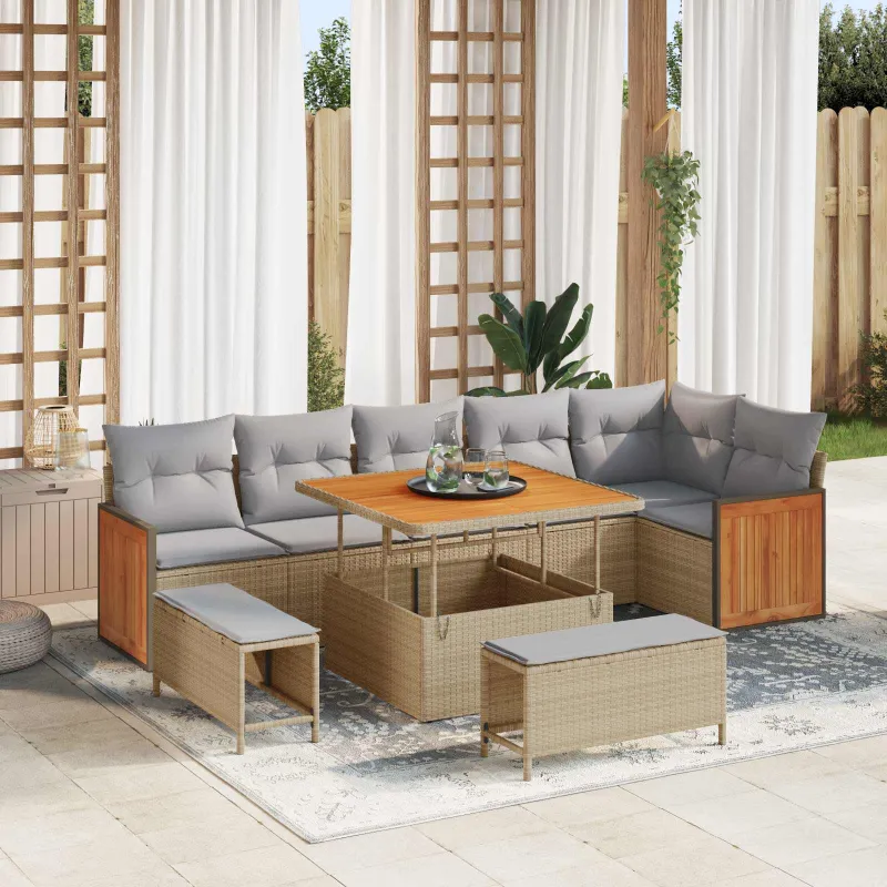 Sodo Sofų Rinkinys su pagalve 9 pcs Bežinė ir šviesiai pilka