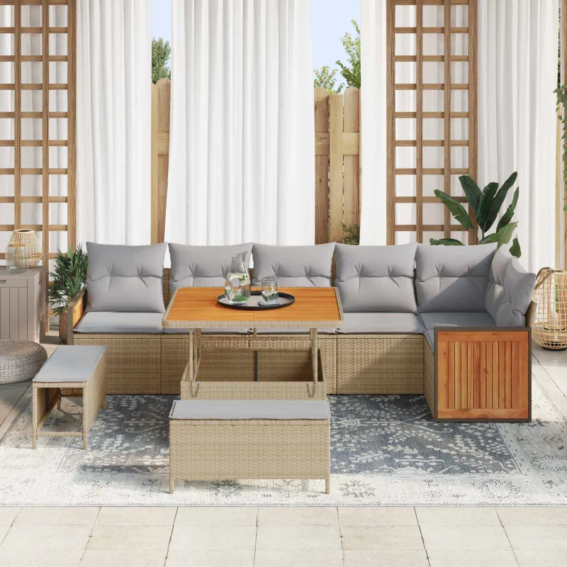 Sodo Sofų Rinkinys su pagalve 9 pcs Bežinė ir šviesiai pilka