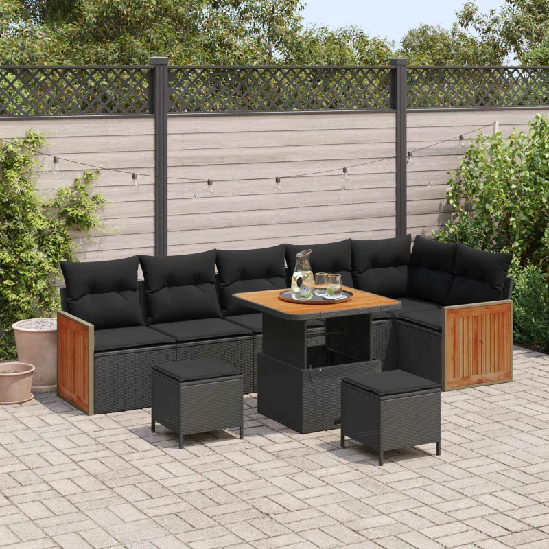 Sodo Sofų Rinkinys su pagalve 9 pcs Juoda
