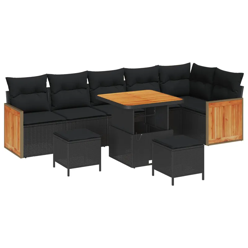 Sodo Sofų Rinkinys su pagalve 9 pcs Juoda