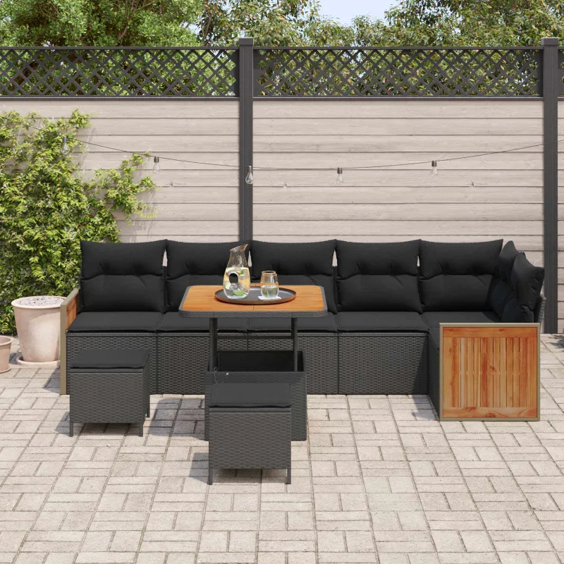 Sodo Sofų Rinkinys su pagalve 9 pcs Juoda