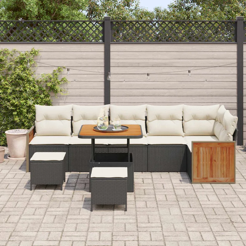 Sodo Sofų Rinkinys su pagalve 9 pcs Juoda ir kreminė