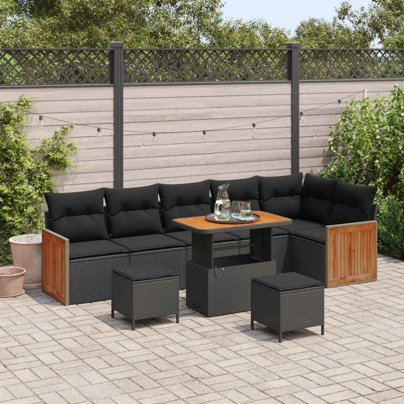 Sodo Sofų Rinkinys su pagalve 9 pcs Juoda
