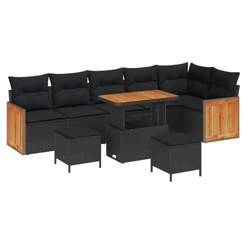 Sodo Sofų Rinkinys su pagalve 9 pcs Juoda