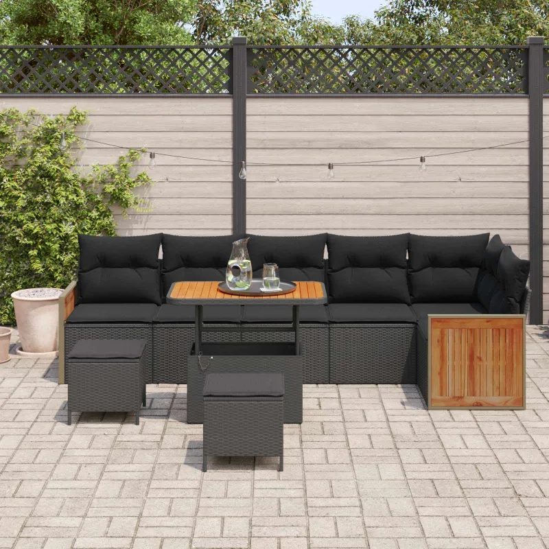 Sodo Sofų Rinkinys su pagalve 9 pcs Juoda