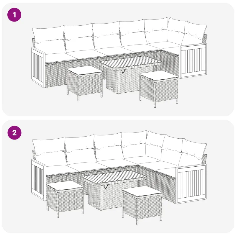 Sodo Sofų Rinkinys su pagalve 9 pcs Juoda