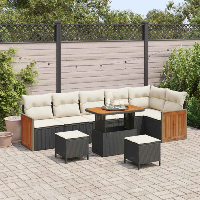 Sodo Sofų Rinkinys su pagalve 9 pcs Juoda ir kreminė