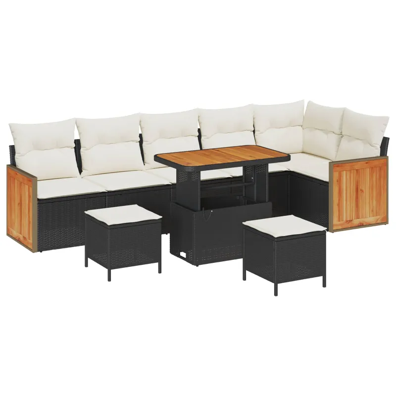 Sodo Sofų Rinkinys su pagalve 9 pcs Juoda ir kreminė