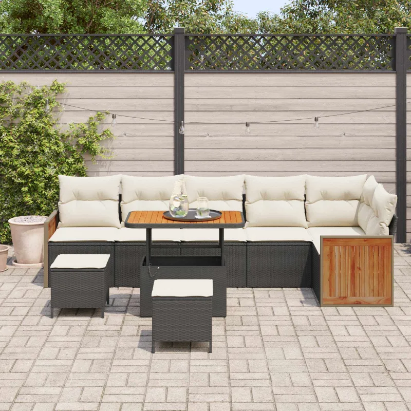 Sodo Sofų Rinkinys su pagalve 9 pcs Juoda ir kreminė