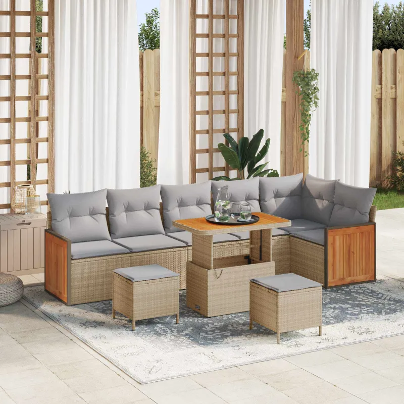 Sodo Sofų Rinkinys su pagalve 9 pcs Bežinė ir šviesiai pilka