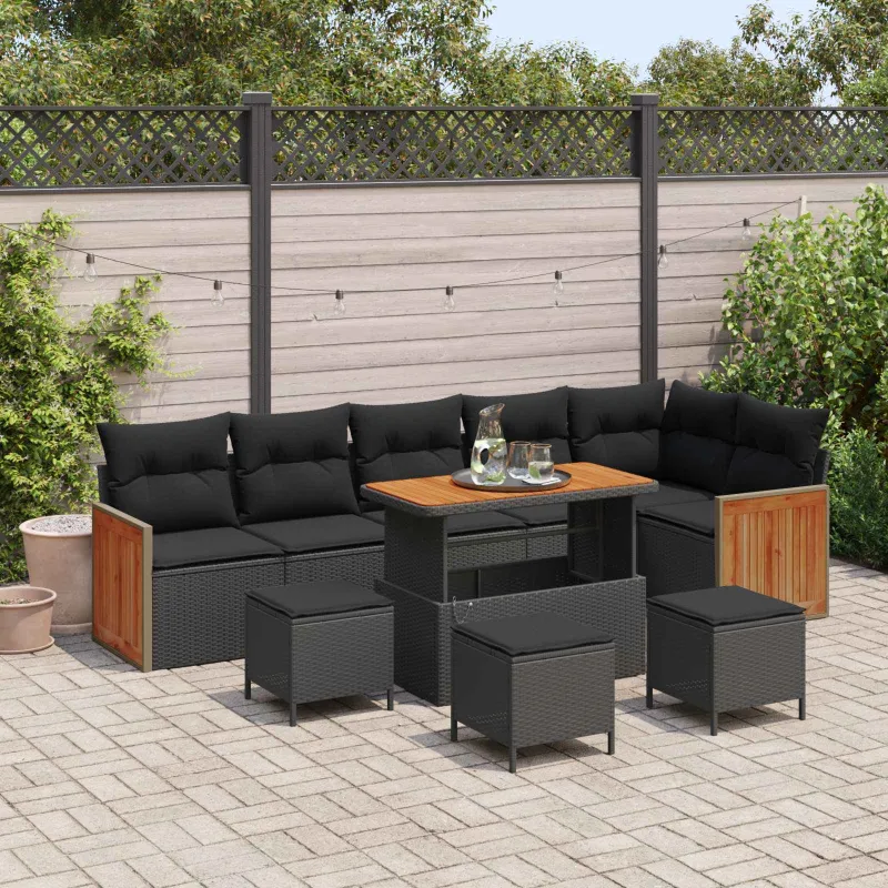 Sodo Sofų Rinkinys su pagalve 10 pcs Juoda