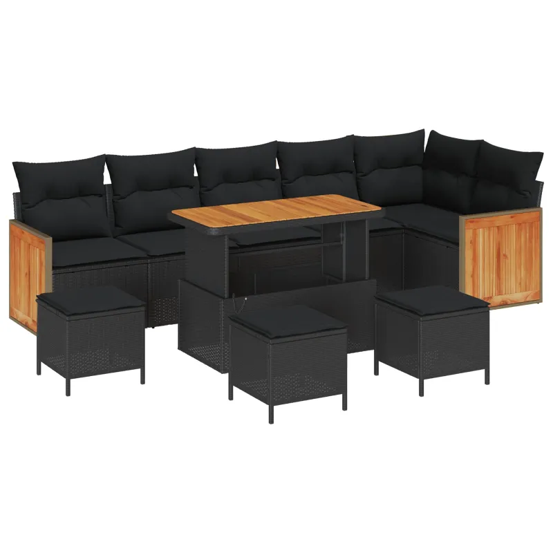 Sodo Sofų Rinkinys su pagalve 10 pcs Juoda